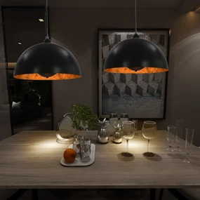 Lampadari 2 Pz Nero E Oro Semi-sferici 40 Cm E27 /
