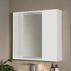 Specchiera bagno 60 cm 1 anta liscia e luce LED laccato Bianco Lucido