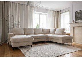 Divano letto angolare in velluto a coste beige (angolo destro) Lofty Lilly - Miuform