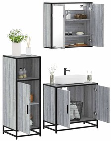 Set Mobili Da Bagno 3 Pz Grigio Sonoma İn Legno Multistrato /