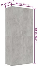 Scarpiera Grigio Cemento 80x39x178 cm in Legno Multistrato