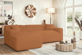 Divano angolare color terracotta (con penisola a sinistra e chaise lounge) rivestito in velluto a coste Martin – Ropez
