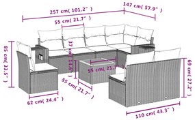 Set divano da giardino 9 pz con cuscini beige misto polyrattan