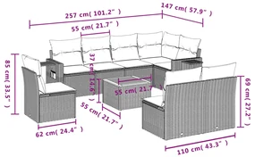 Set divano da giardino 9 pz con cuscini beige misto polyrattan