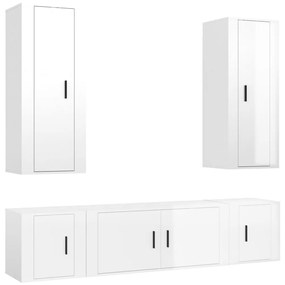 Set di mobili porta tv 5 pz bianco lucido in legno multistrato