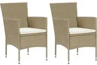 Sedie da Pranzo per Giardino 2 pz in Polyrattan Beige cod mxl 6633