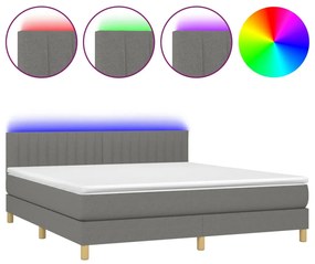 Letto a Molle Materasso e LED Grigio Scuro 180x200cm in Tessuto