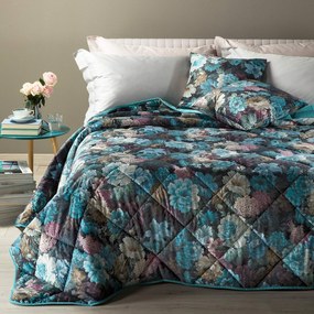 Trapunta in Velluto Rose Blu Matrimoniale Modern Floreale CA