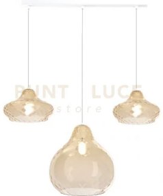 Sospensione bianco 3 luci rettangolare vetri (2 x piccolo + 1 x gra...