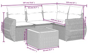 Set Divano da Giardino 5 pz con Cuscini Beige in Polyrattan