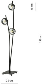 Piantana Contemporaneo Oceano Acciaio Nero Trasparente 3 Luci E14 Ip20
