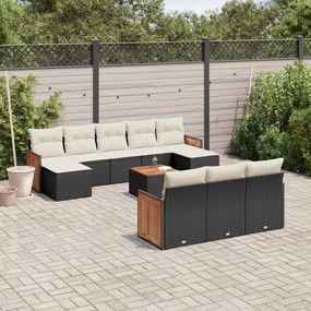 Set divani da giardino 11 pz con cuscini in polyrattan nero