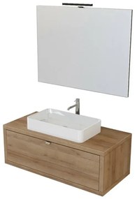 Mobile bagno sospeso 110 cm Master rovere miele con lavabo e specchio