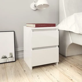Comodini 2pz Bianco Lucido 30x30x40 Cm İn Legno Multistrato /