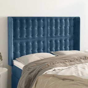 Testiera Ad Orecchio Blu Scuro 147x16x118/128 Cm İn Velluto /