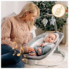Lionelo - Dondolo vibrante per bambini con melodia PASCAL 2xAA grigio/turchese