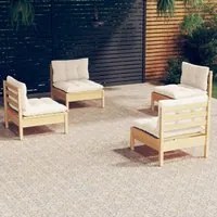 Set Divani da Giardino 4 pz con Cuscini Crema in Massello di Pino cod mxl 48045