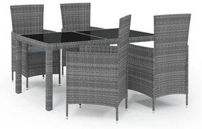 Set da Pranzo da Esterno 5 pz con Cuscini in Polyrattan Grigio