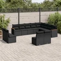 Set Divani da Giardino 12 pz con Cuscini Nero in Polyrattan 3258870