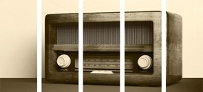 Quadri 5 pezzi – Radio retrò in tonalità seppia