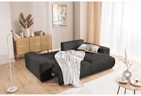 Divano angolare con penisola a destra grigio scuro e rivestimento in velluto a coste allungabile e con contenitore Sarina – Ropez