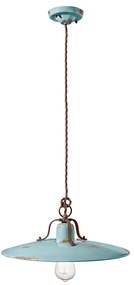 Lampadario Vintage Country Ferro E Ceramica Azzurro 1 Luce E27