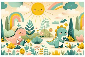 Quadro su tela – Giornata di gioco dei piccoli dinosauri nella natura