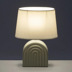 Lampada da tavolo in ceramica bianca e beige con paralume in tessuto (altezza 31 cm) - Casa Selección