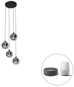 Lampada a sospensione intelligente nera con vetro fumé incl. 4 Wifi A60 - Wallace