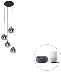 Lampada a sospensione intelligente nera con vetro fumé incl. 4 Wifi A60 - Wallace