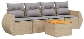 Set divano da giardino 5 pz con cuscini beige in polyrattan