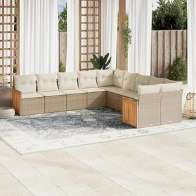 Set Divano da Giardino 10 pz con Cuscini Beige in Polyrattan