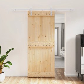 Porta Scorrevole Con Set Hardware 85x210 Cm Legno Massello Pino /