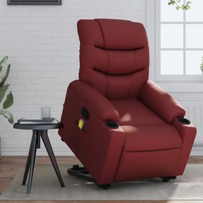 Poltrona Alzapersone Massaggi Reclinabile Rosso Vino Similpelle /