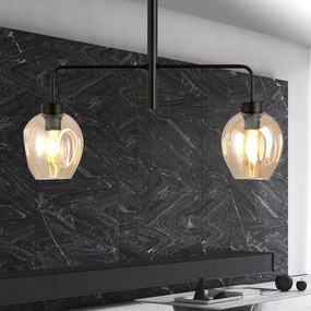 Lampadario Moderno 2 Luci Auriga In Accaio Nero E Vetro Ambra