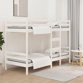 Letto A Castello Bianco 90x200 Cm İn Legno Massello Di Pino /