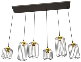 Sospensione Minimal Industrial Minerva 6 Luci Lineari Nera E Oro
