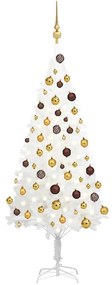 Albero Di Natale Preilluminato Con Palline Bianco 120 Cm /