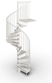 Scala a chiocciola a base tonda Mira IRIS, larghezza 120 cm, struttura in acciaio bianco, gradini in acciaio, colore grigio
