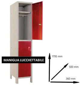 Armadio spogliatoio Monoblocco-Multi P50/B in acciaio, grigio e rosso L 36 x H 179.5 x P 50 cm, 2 ante, da interno