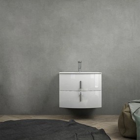 Mobile da bagno sospeso bianco lucido 70 cm senza specchio e senza colonna