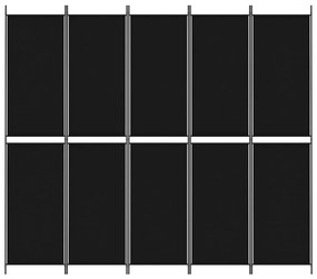 Divisorio 5 pannelli nero 250x220 cm tessuto