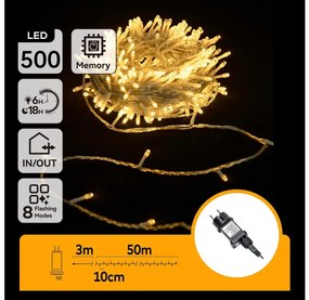 Aigostar - Catena LED natalizia da esterno 500xLED/8 funzioni 53m IP44 bianco caldo