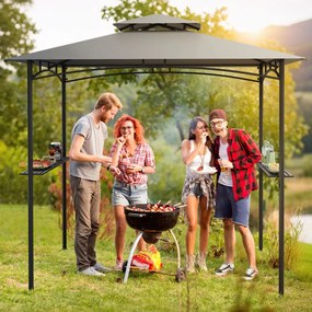 Costway Gazebo per griglia e pergolato per barbecue con doppio tetto, Tenda da esterno Grigio + Nero 242 x 150 cm