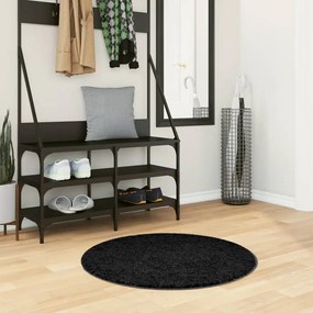 Tappeto Shaggy Pamplona A Pelo Lungo Moderno Nero Ø 80 Cm /