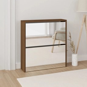 Scarpiera Con Specchio A 2 Livelli Rovere Marrone 63x17x67 Cm /