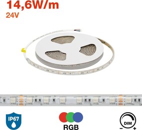 Striscia LED RGB Multicolore 24V 146W/m Professionale - IP67 - 5 metri