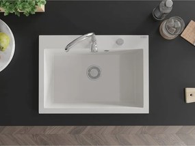 Mexen Elix lavello in granito 1-vasca 700 x 500 mm, bianco, sifone cromato - 6526701005-20