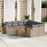 Set Divano da Giardino 9 pz con Cuscini Beige in Polyrattan 3224050