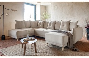 Divano letto angolare in velluto a coste beige (angolo sinistro/"U") Lazy Lukka - Miuform